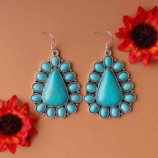 Turquoise Squash Blossom Floral Dangle Earrings