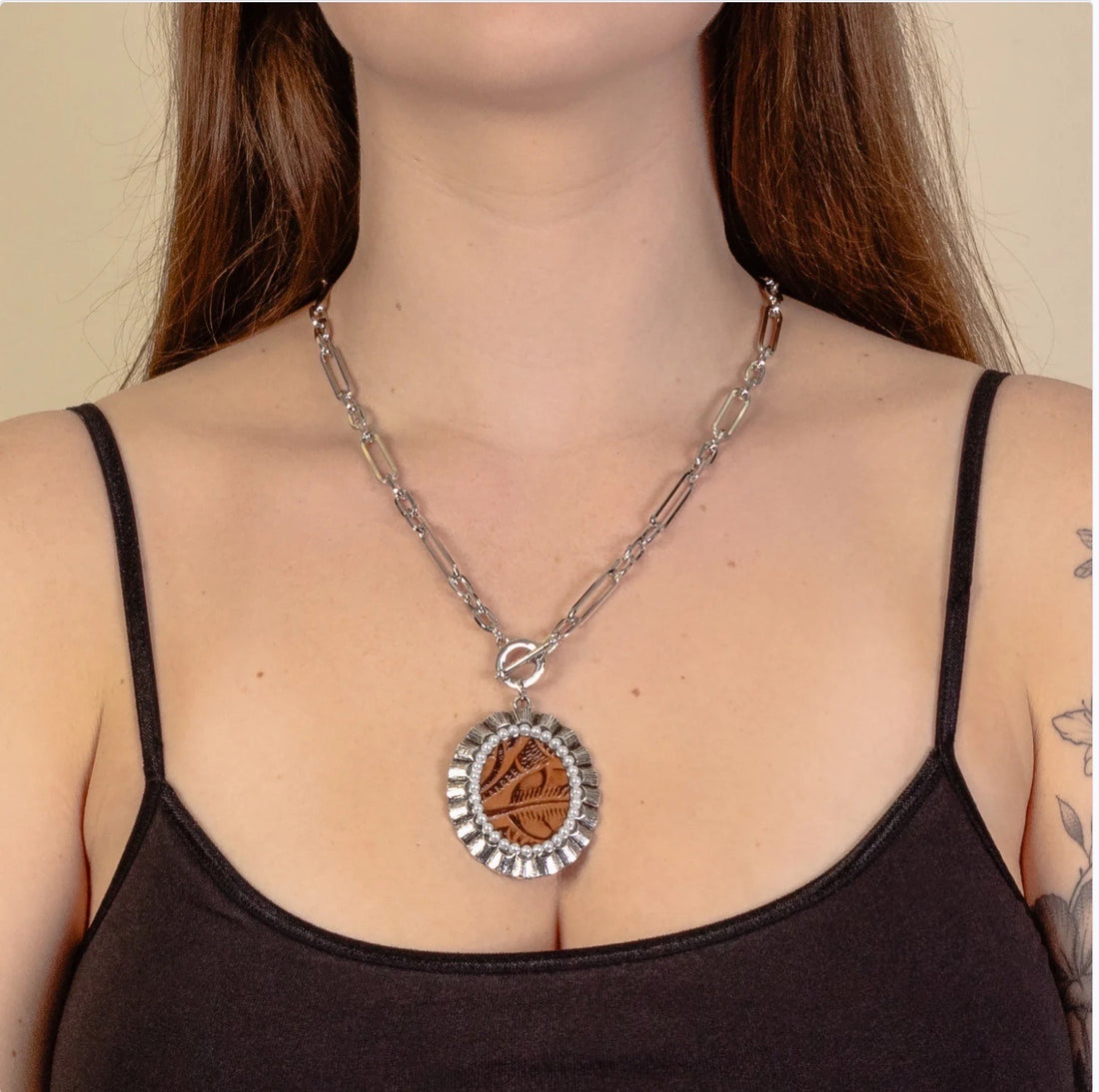 Western Leather Squash blossom Necklace