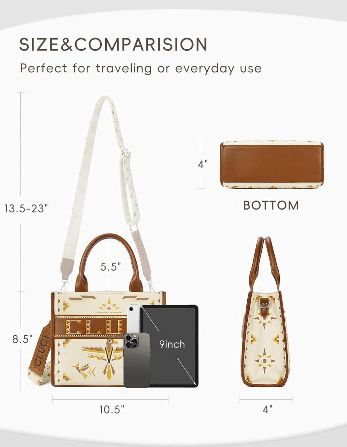 Cluci Western Style Aztec Canvas Crossbody Tote
