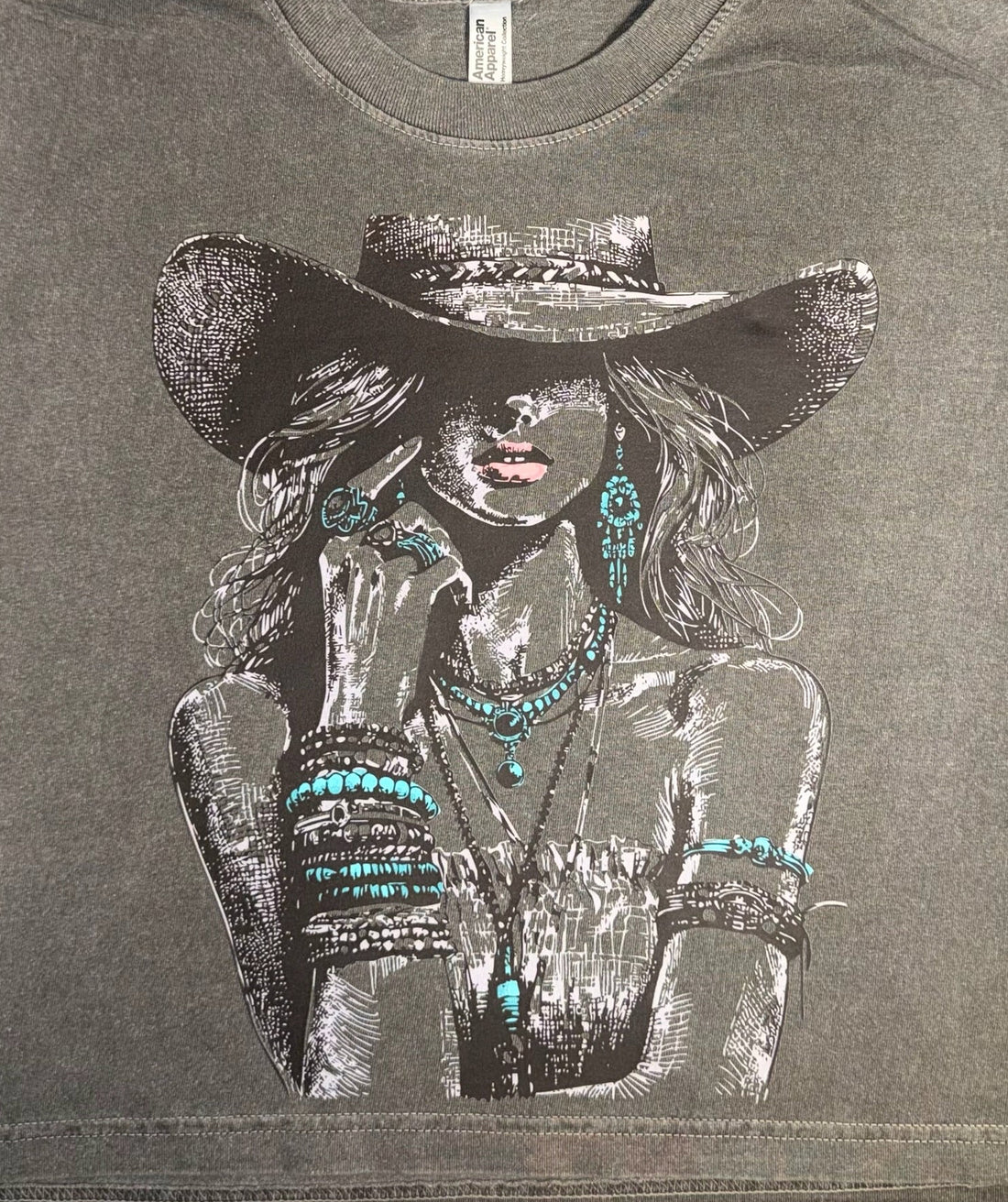 Turquoise Cowgirl Graphic Crop Top