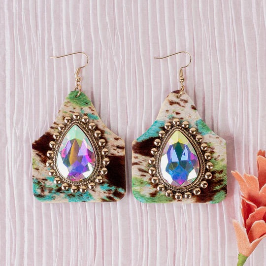 Rhinestone Animal Hide Dangle Earrings