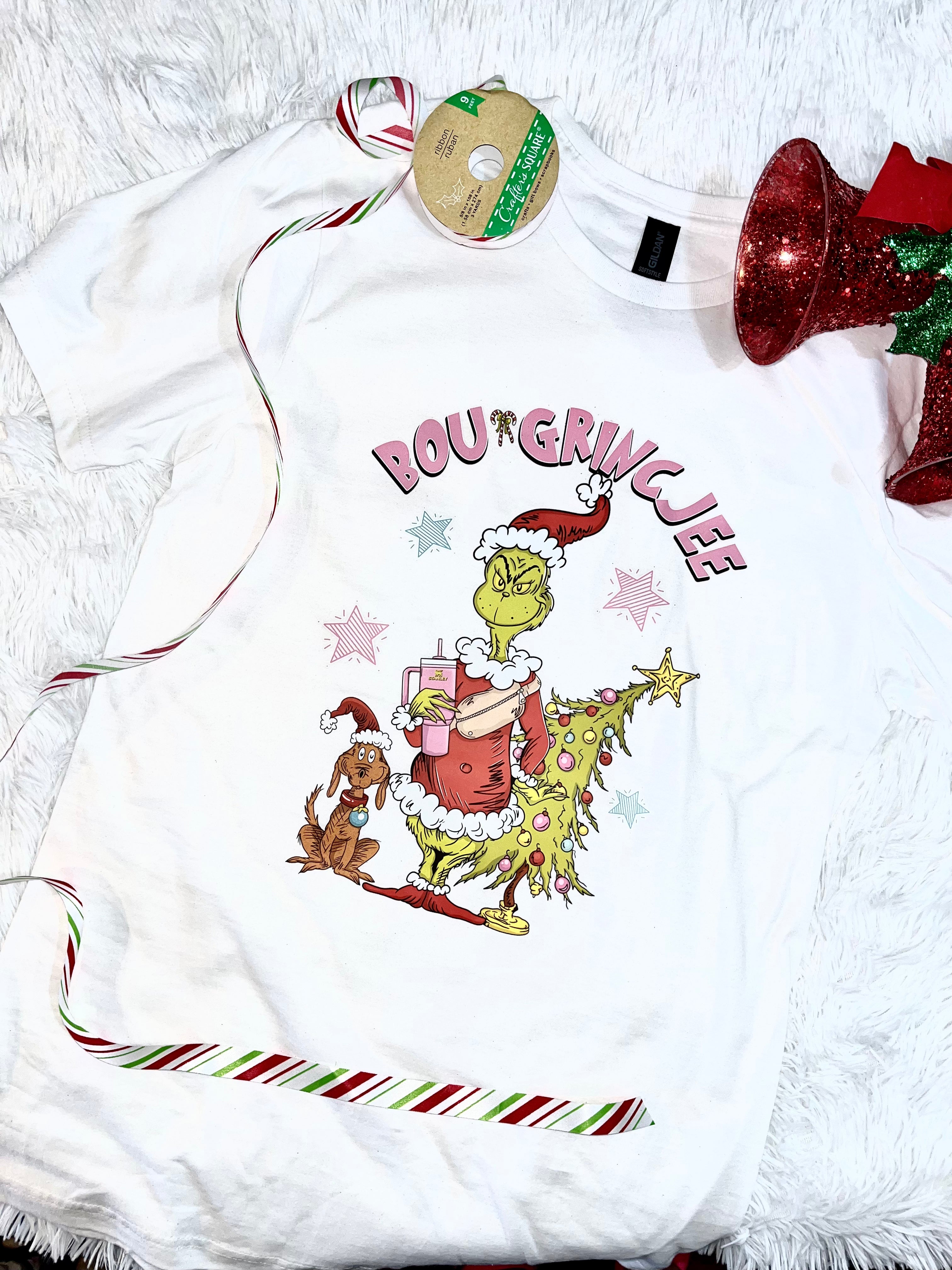 “BOUGRINCJEE” Grinch Graphic Holiday T-Shirt