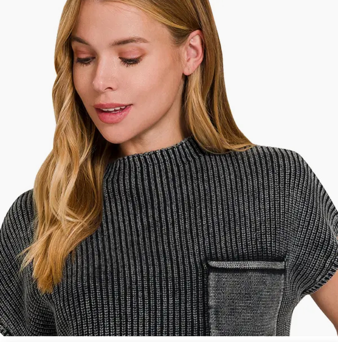 Washed Mock Neck Cropped Sweater