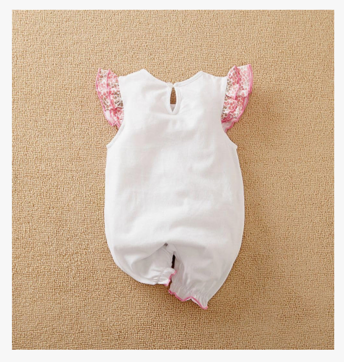 Baby’s Giraffe & Zebra Romper with Floral Cap Sleeves
