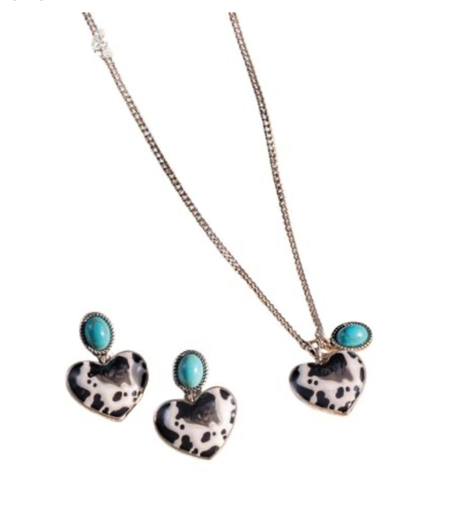Wrangler Silver Chain - Heart Stone and Matching Earrings Set