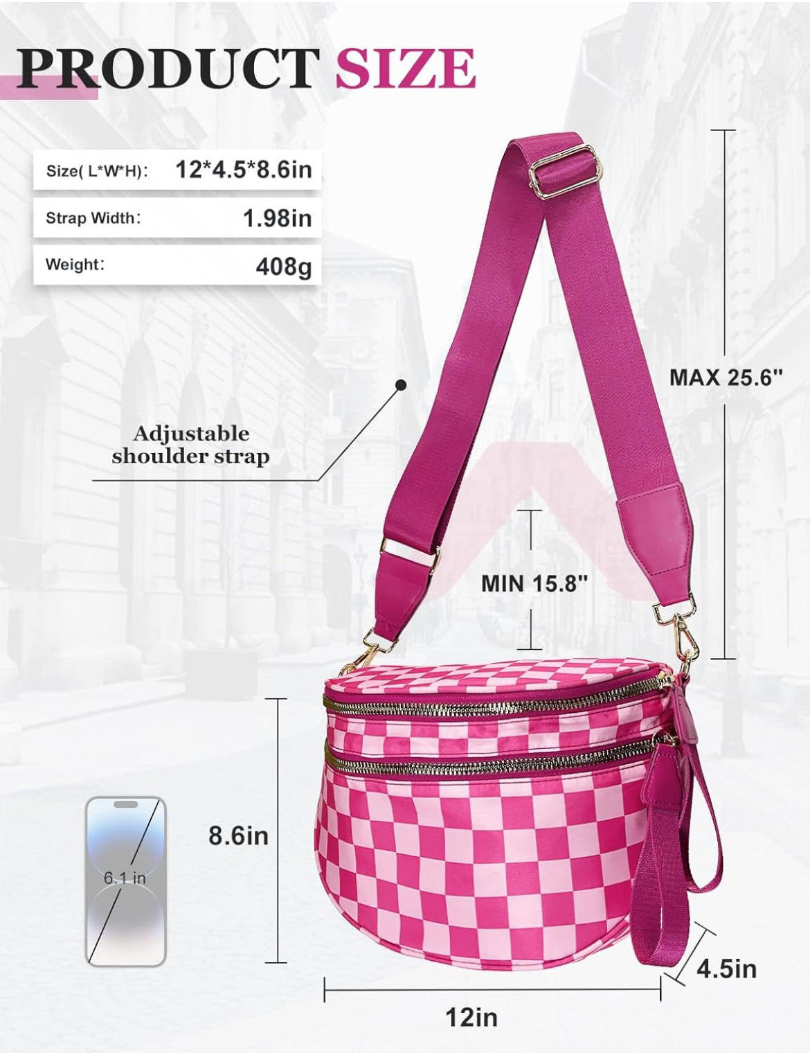 Spacious Checkered Nylon Crossbody Bag Bum Bag