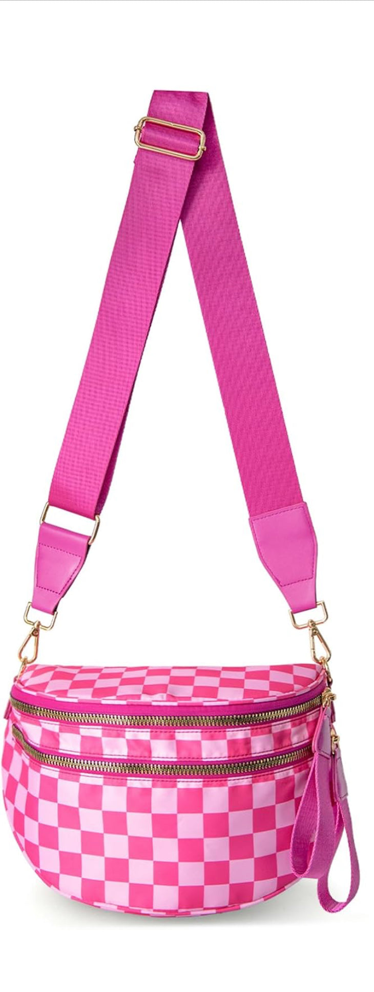 Spacious Checkered Nylon Crossbody Bag Bum Bag