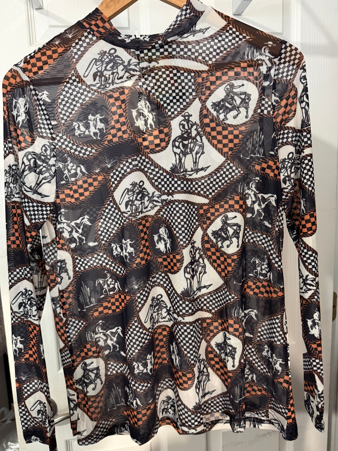 Lonesome Cowboy Printed Mesh Long Sleeve Top