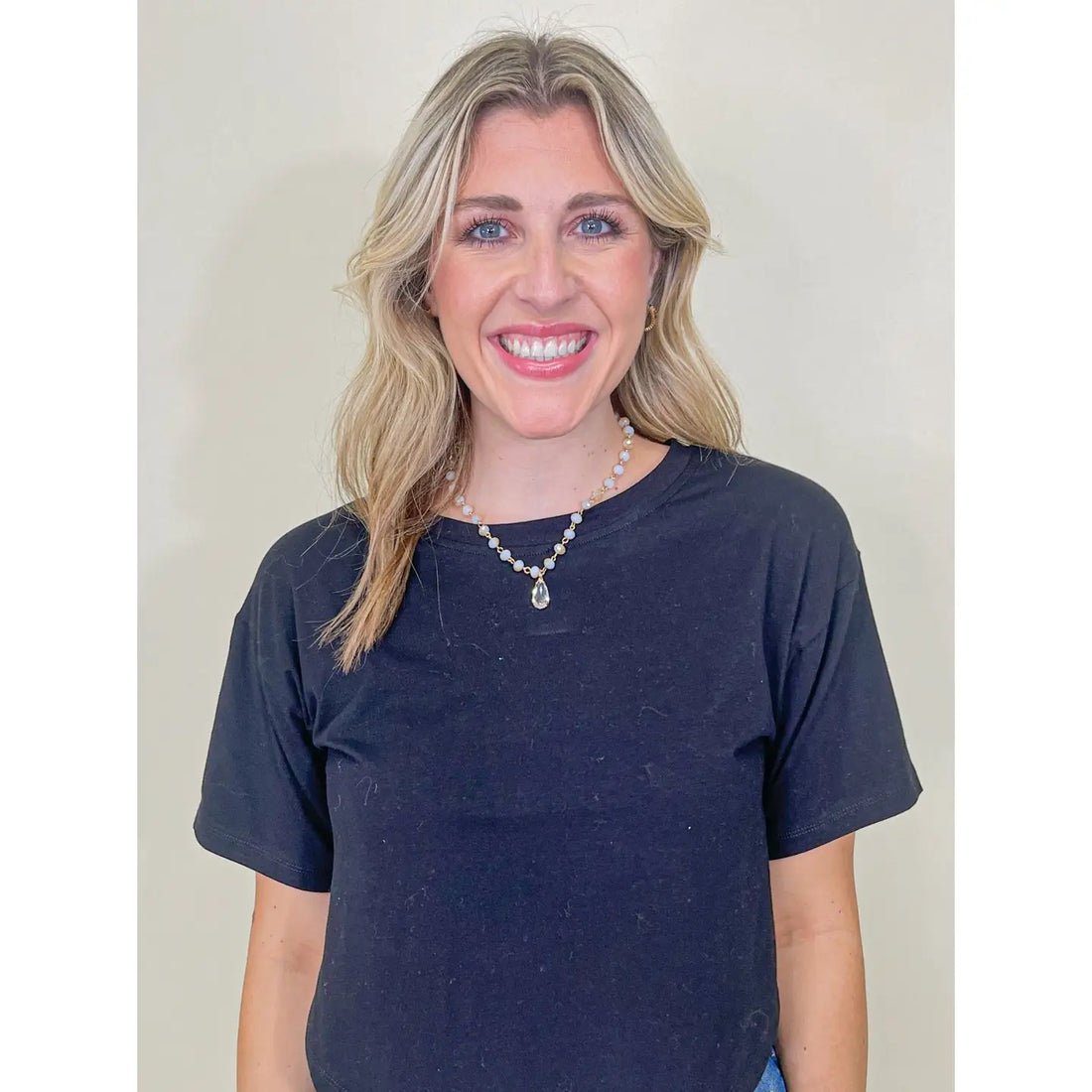 Glamour Day Beaded Chain with Clear Teardrop Stone