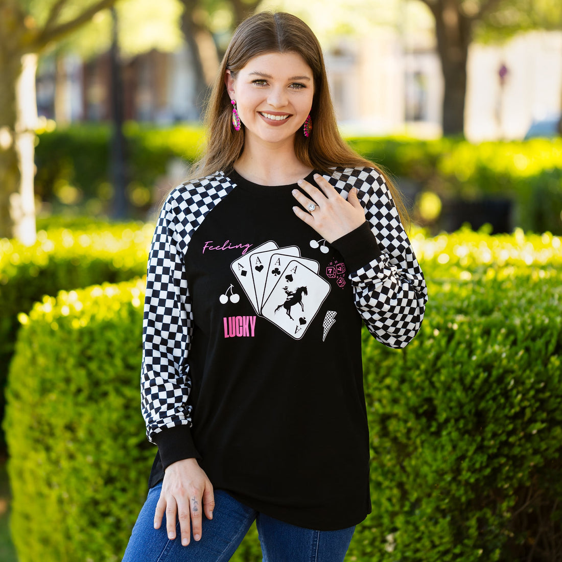 Feeling Lucky Checkered Long Sleeve Top