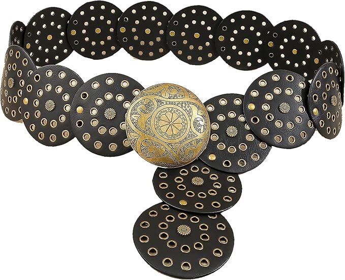 Vintage Western Cowboy Belt with Rivets Eyelets with Metal Buckle
