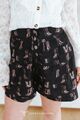 Boot Print Concho Button Elastic Waist Shorts
