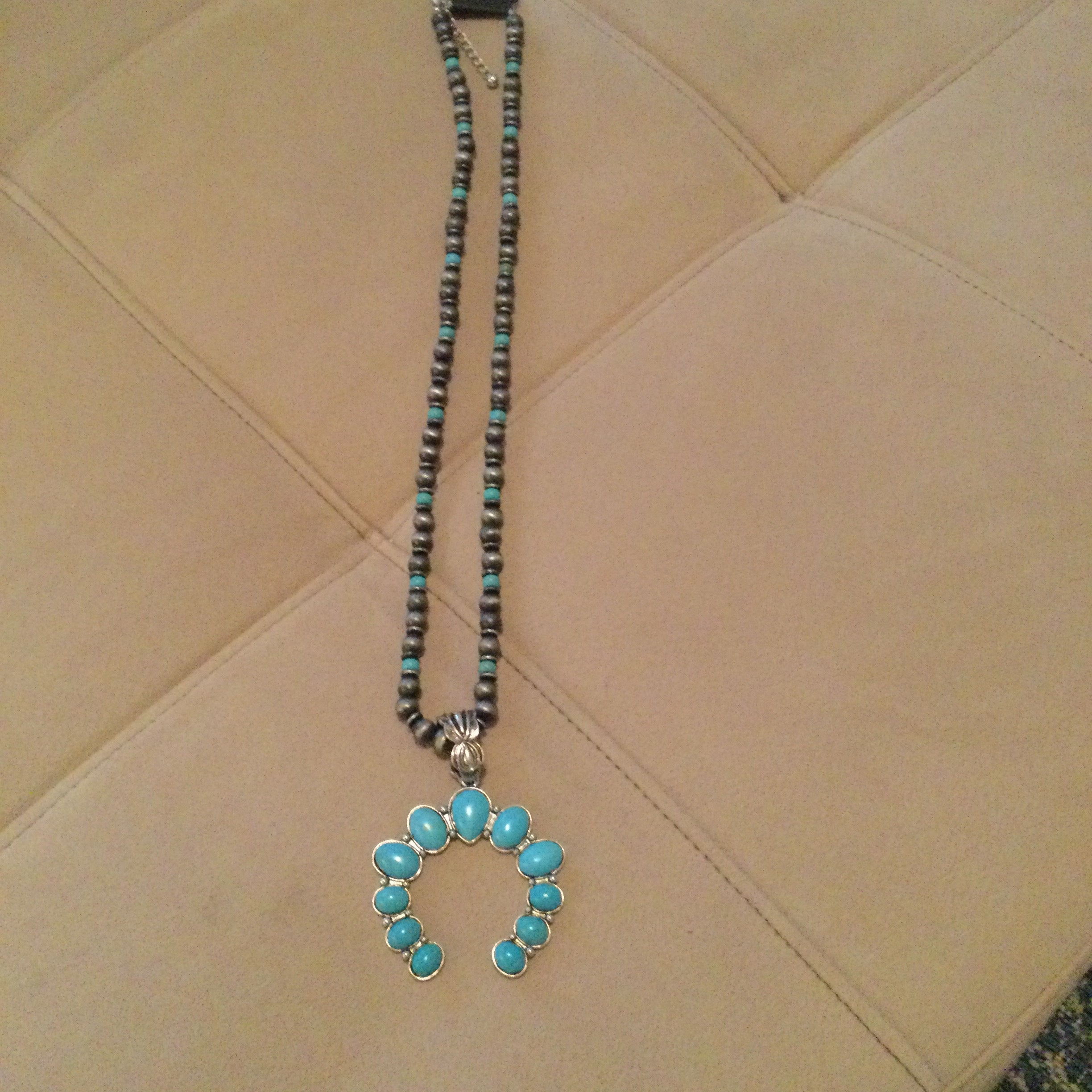 Beaded turquoise Crescent Pendant Necklace