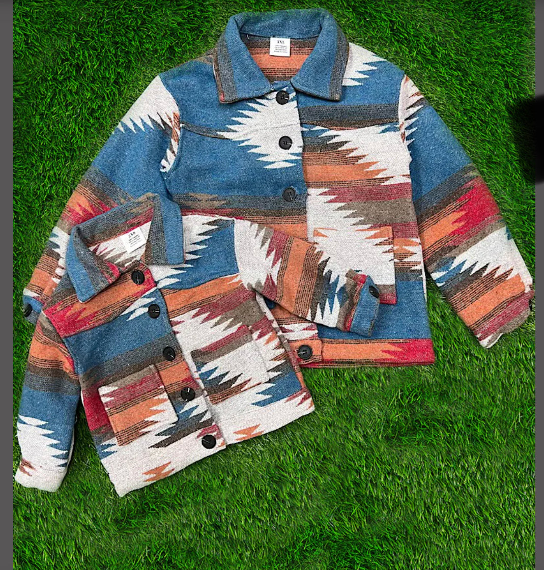 Mom & Me Solid Aztec Button Up Jacket