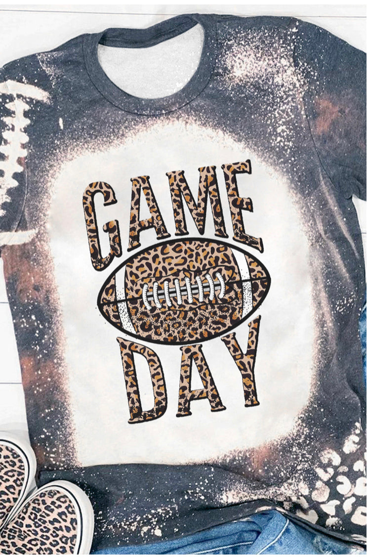 Close up-"Game Day"Leopard Print Letter Football Tie-Dye Graphic Tee