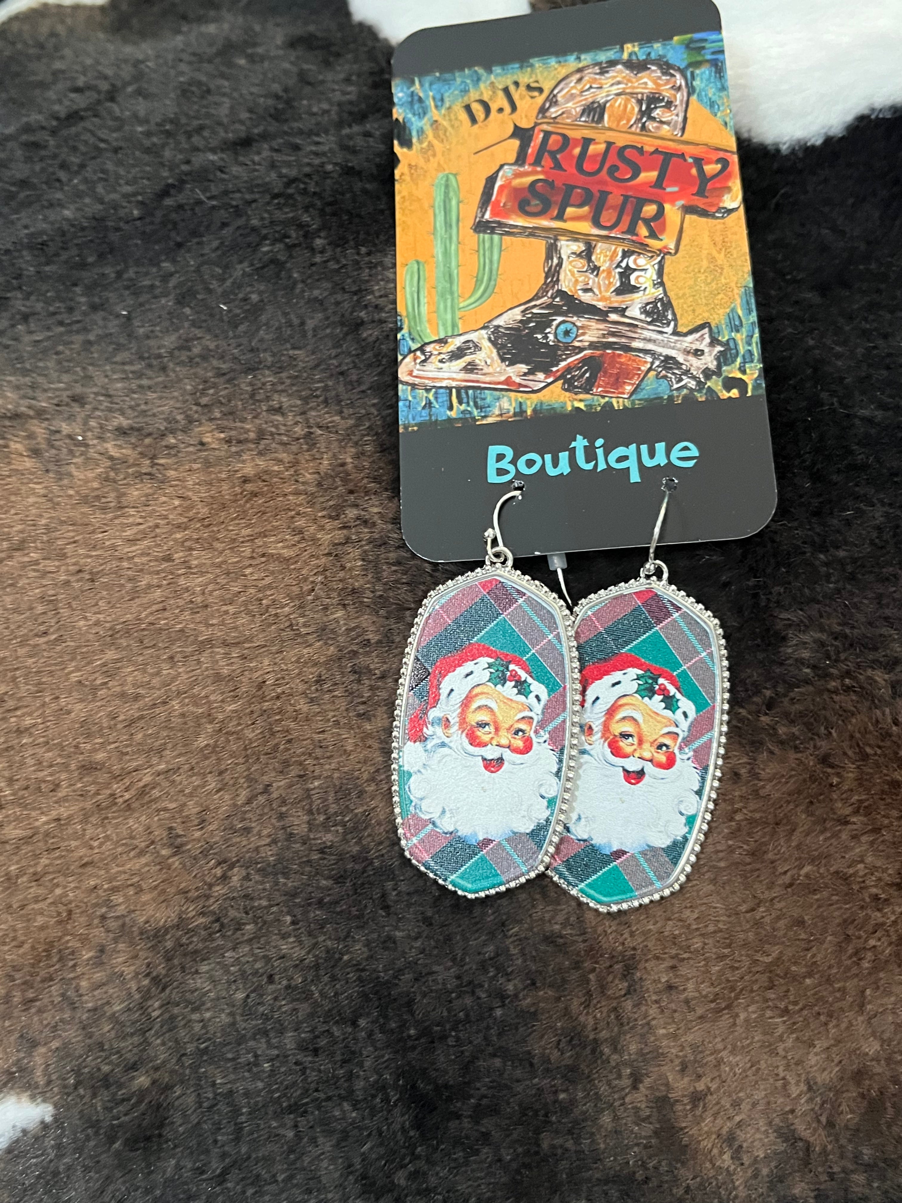 Red & Green Plaid Santa Earrings