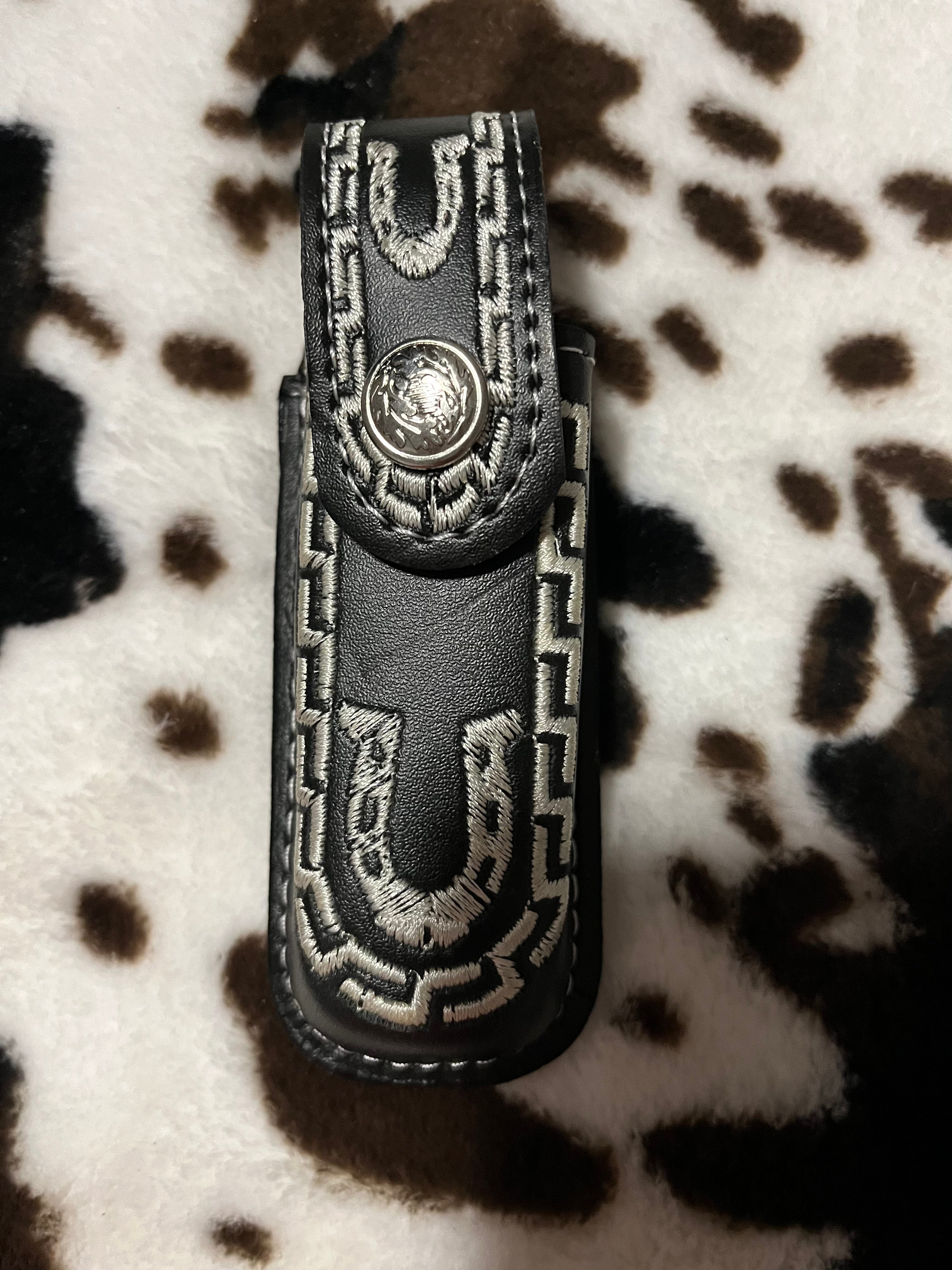Black Leather with Horseshoe-Genuine Leather Knife Sheaths