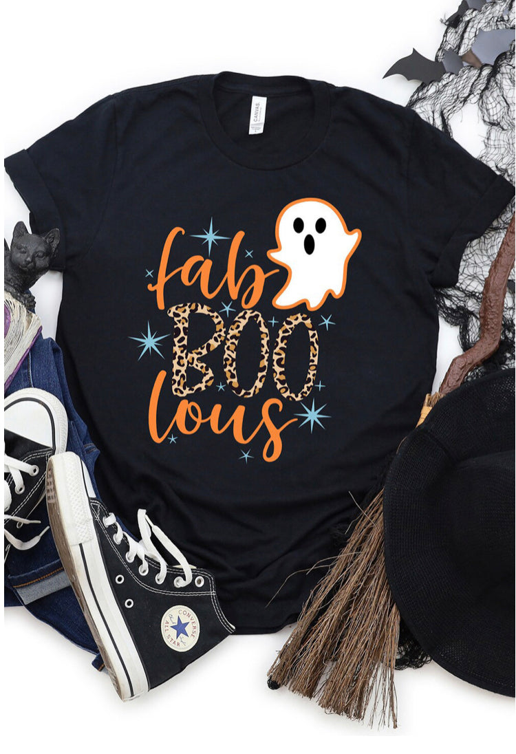 Second Front View-"Fab Boo lous" Ghost Print Graphic Tee