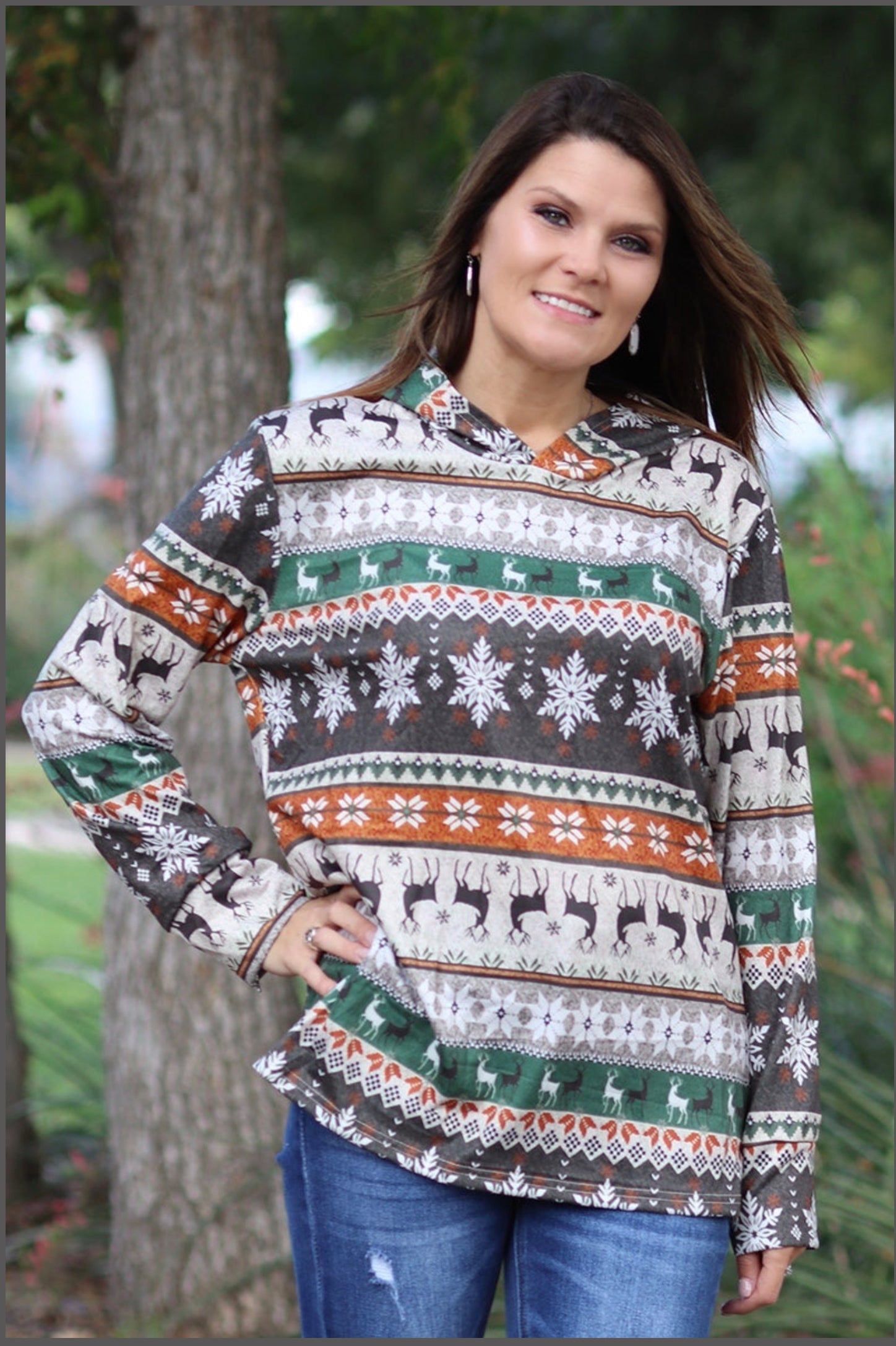 Snowflake & Deer Mommy Printed Hoodie Sweatshirt-Mommy & Me