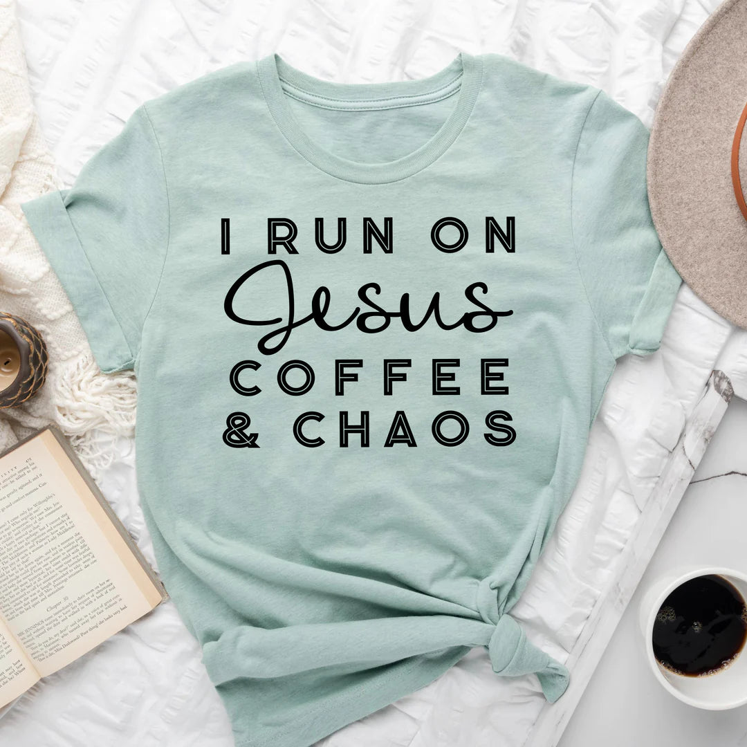Jesus, Coffee & Chaos, Dusty Blue Tee