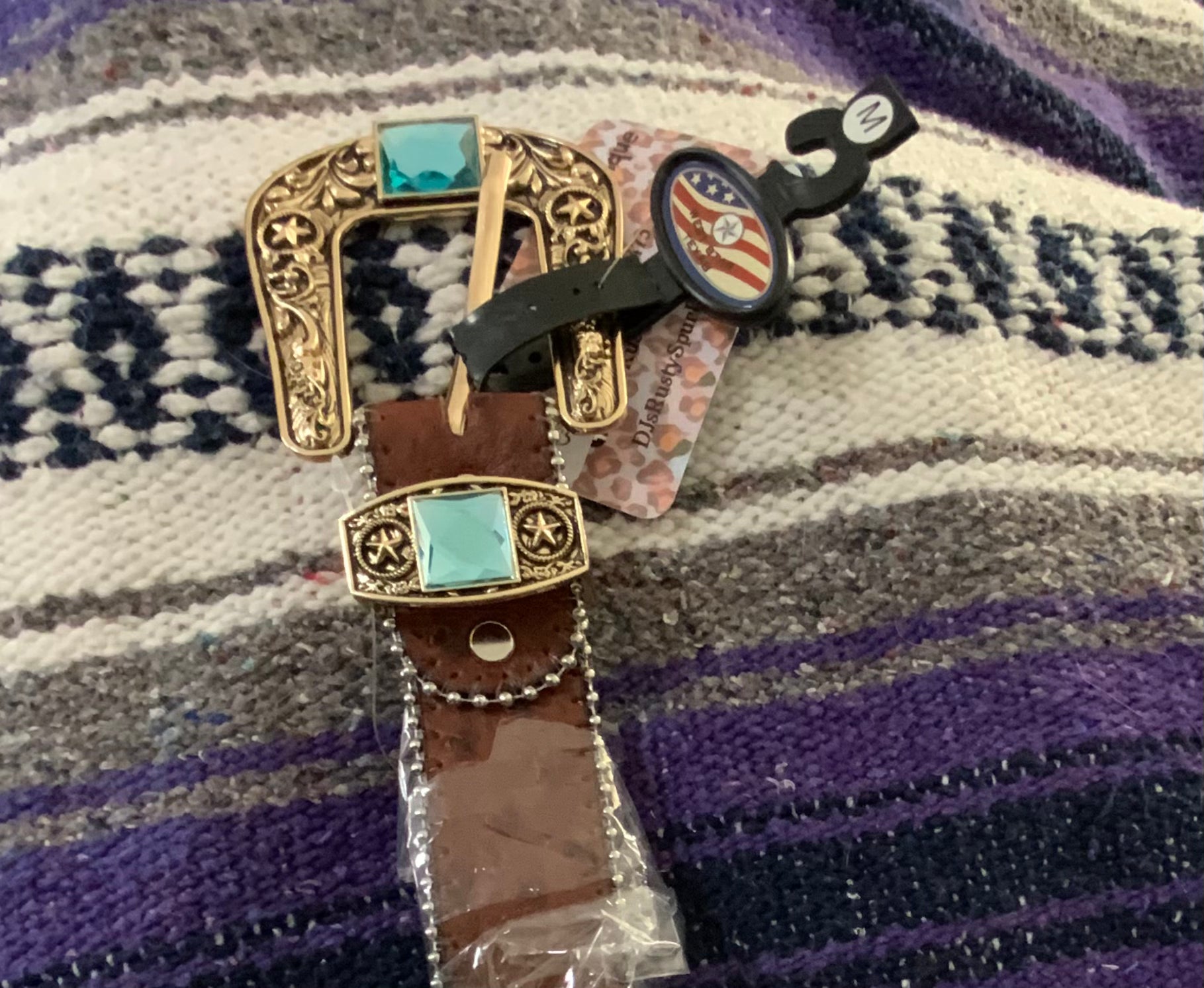 Buckle View-Genuine Leather Blingy Belt with Rhinestones