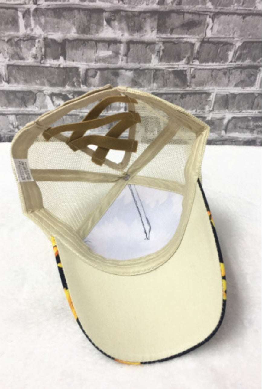 Inside View-Baseball Print Messy bun cap