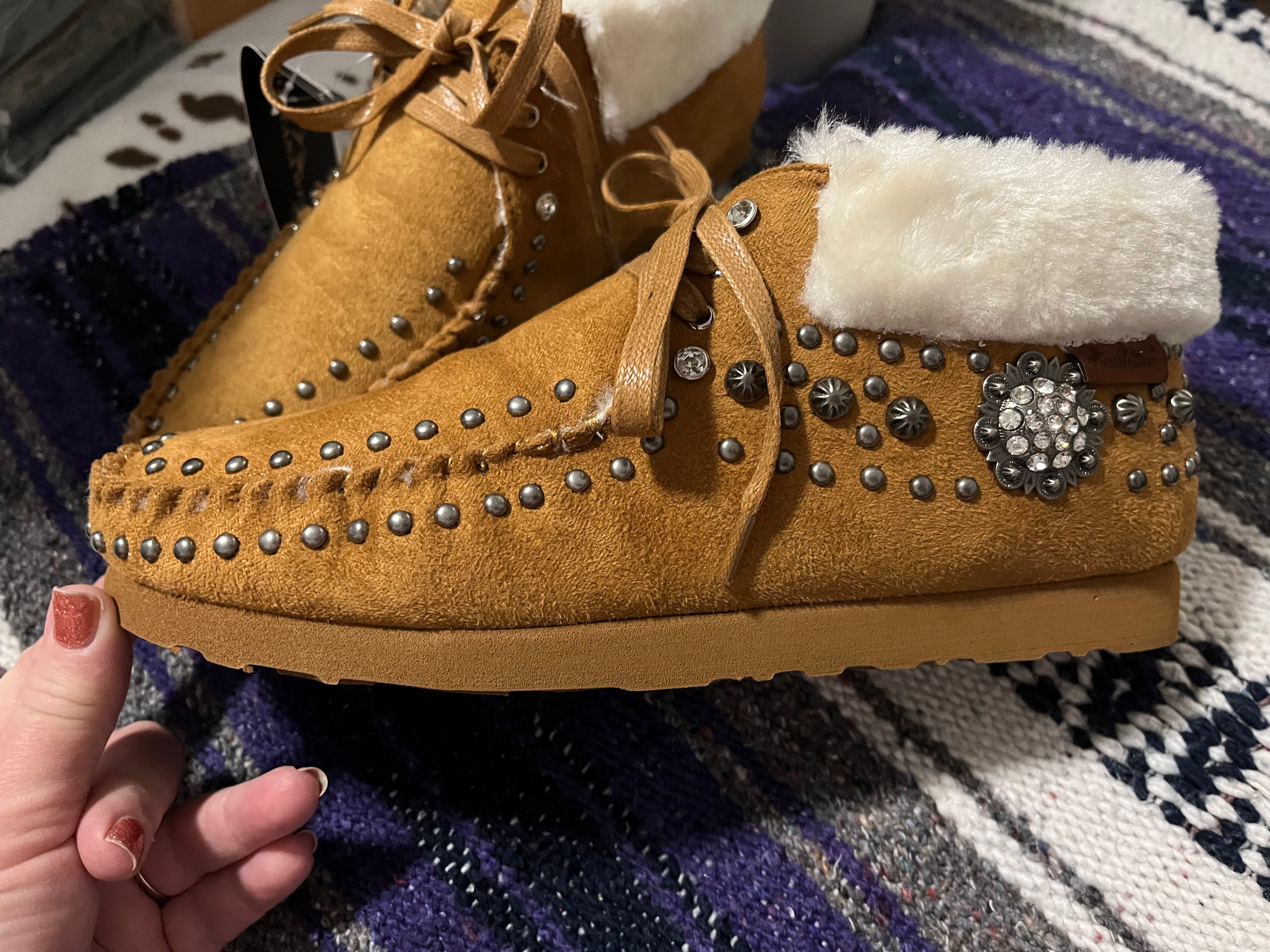Side View-Montana West Lace-up Light Brown Suede Moccasin Booties