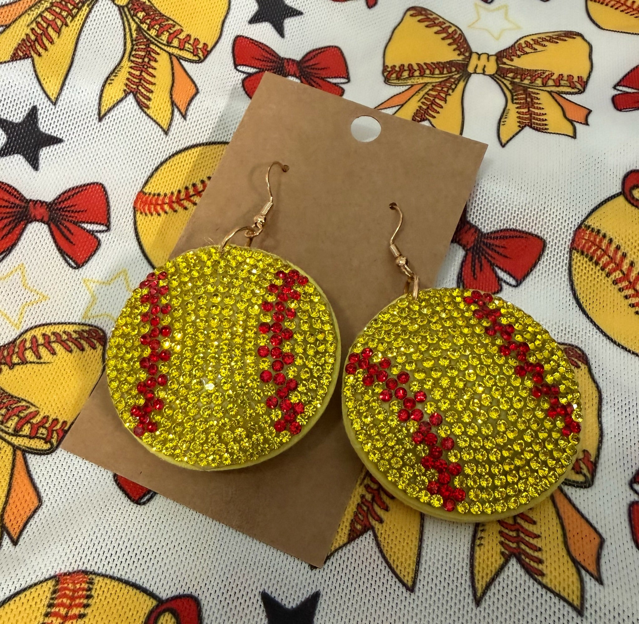 Rhinestone Softball Dangle Earrings