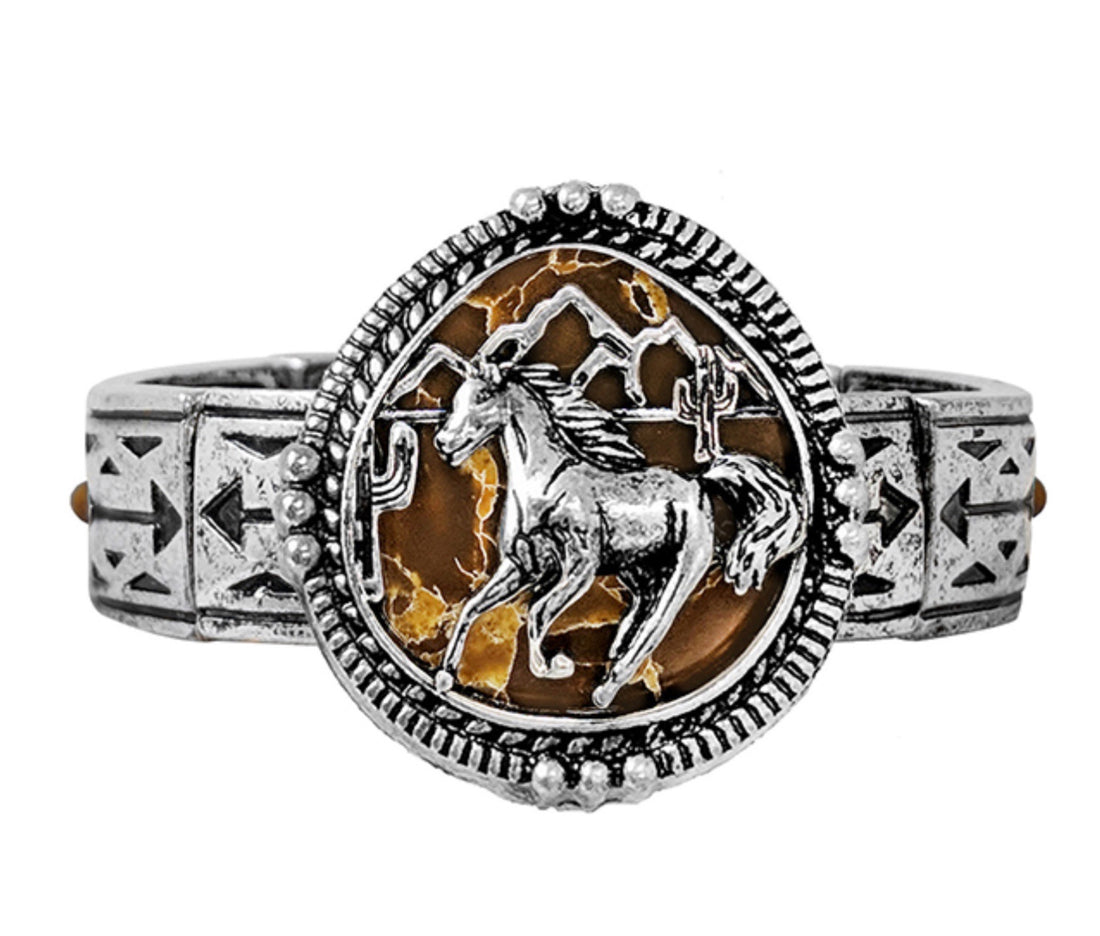 Burnished Silver Desert Horse Stretch Bracelet