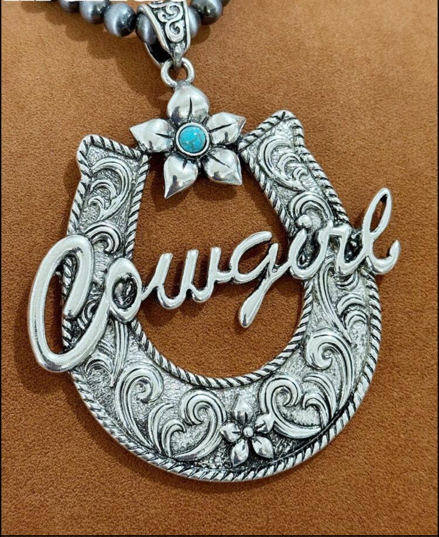 Retro Bohemian Style Cowgirl and Horseshoe Pendant Necklace and Dangle Earrings