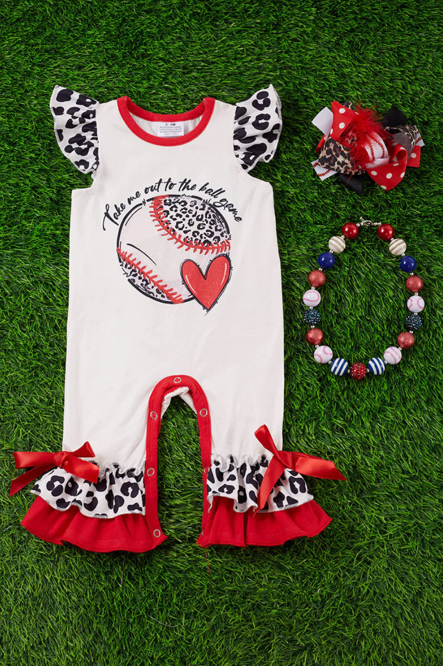 Baseball Printed Baby Romper with Ruffled Hems