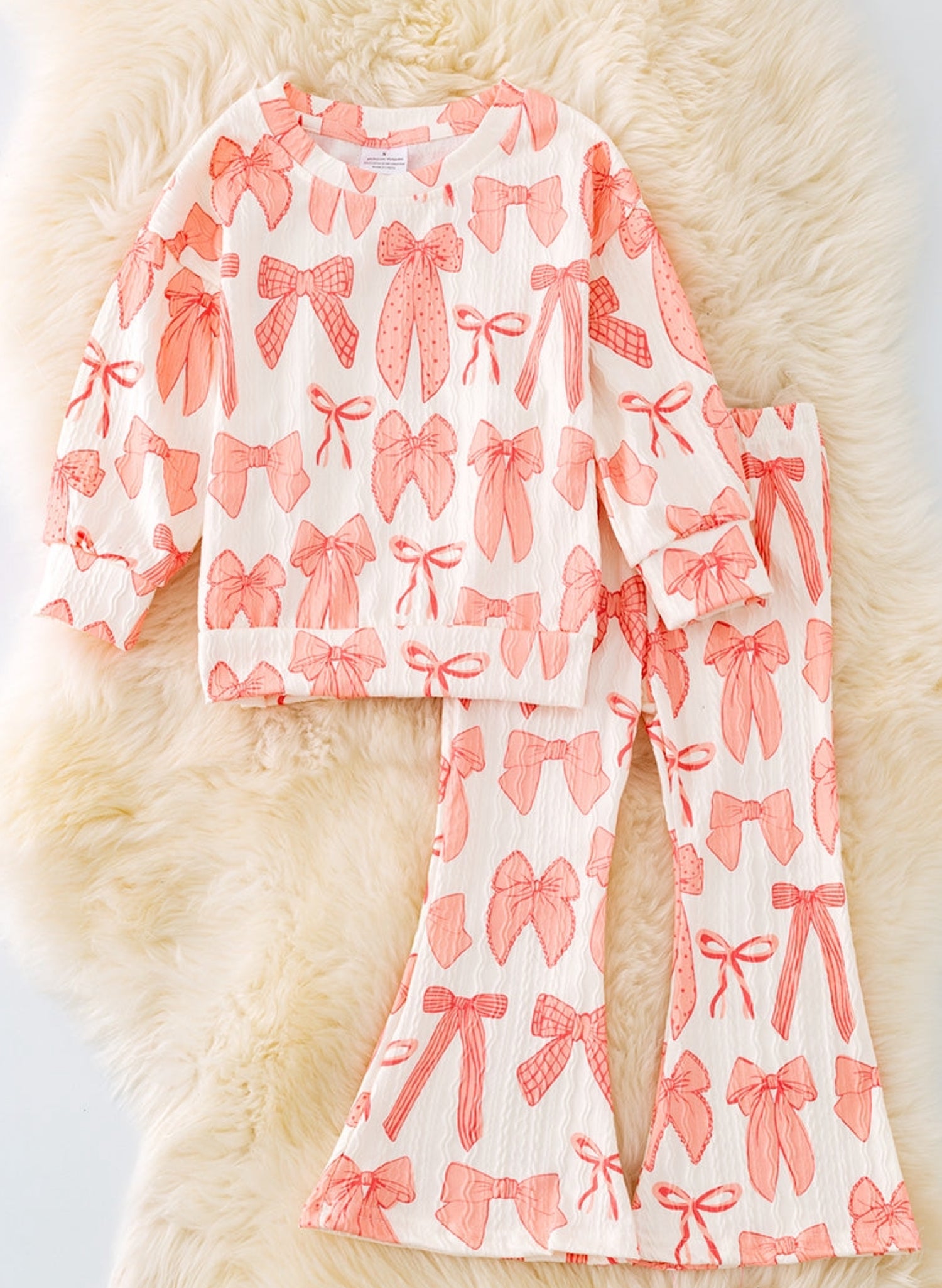 Girls - Coquette 2 piece Pant set White with Pink Bows