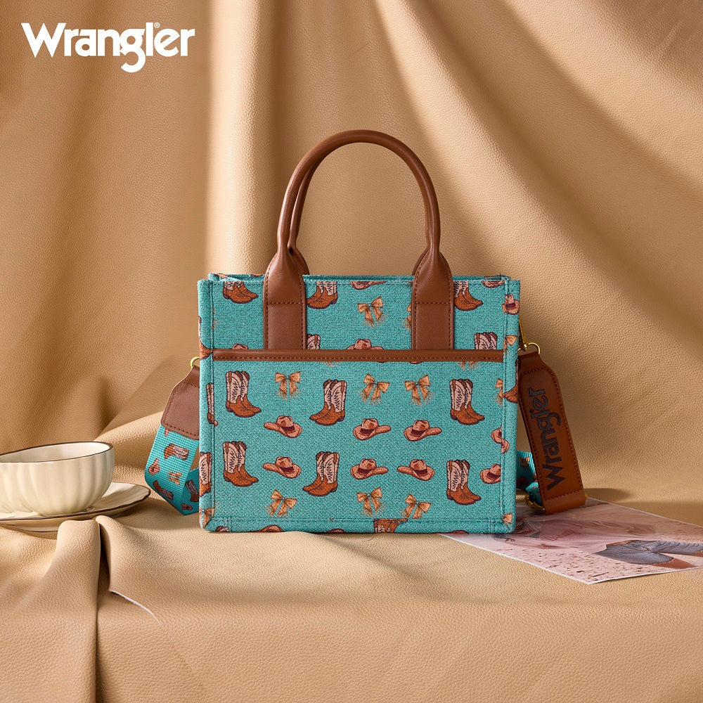 Wrangler Cowgirl Print Canvas Crossbody Purse with Charm