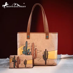 Montana West Cactus Scene Embroidered Tote with Matching Wallet