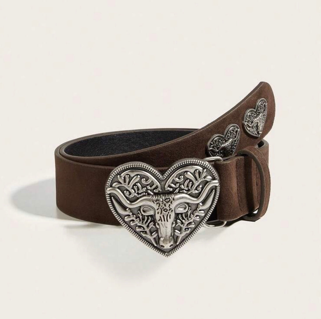 Vintage Alloy Heart Buckle Leather Belt with Heart Conchos