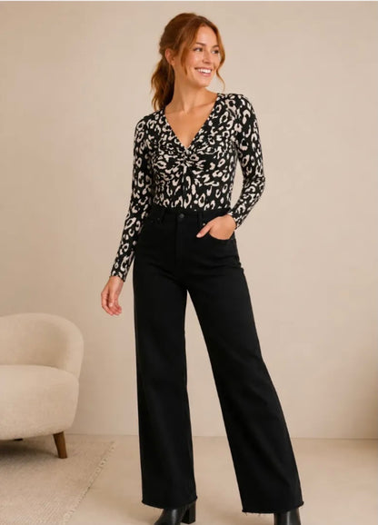 Leopard Long Sleeve Front Twist Body Suit