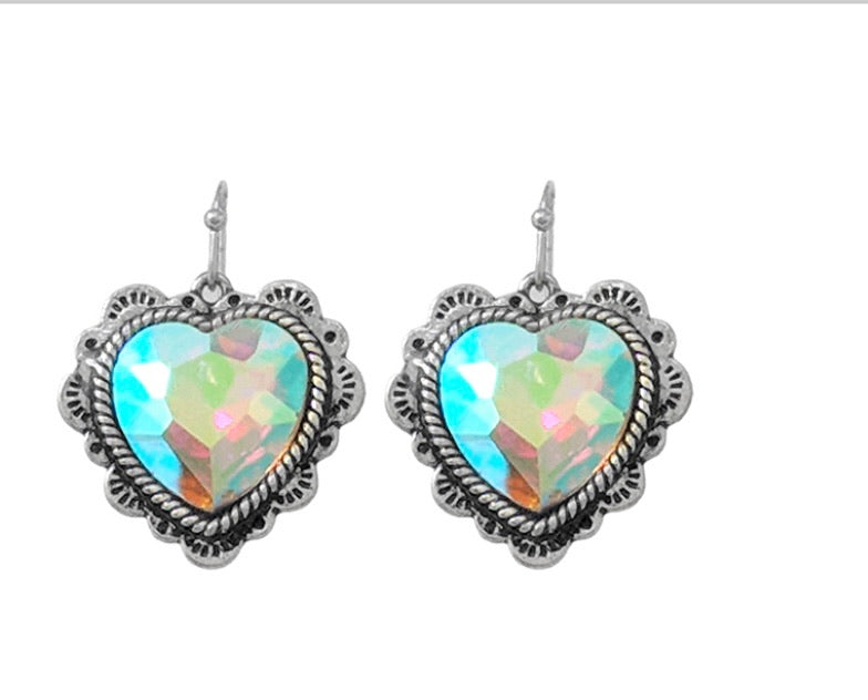 Scalloped Iridescent Heart Dangle Earrings
