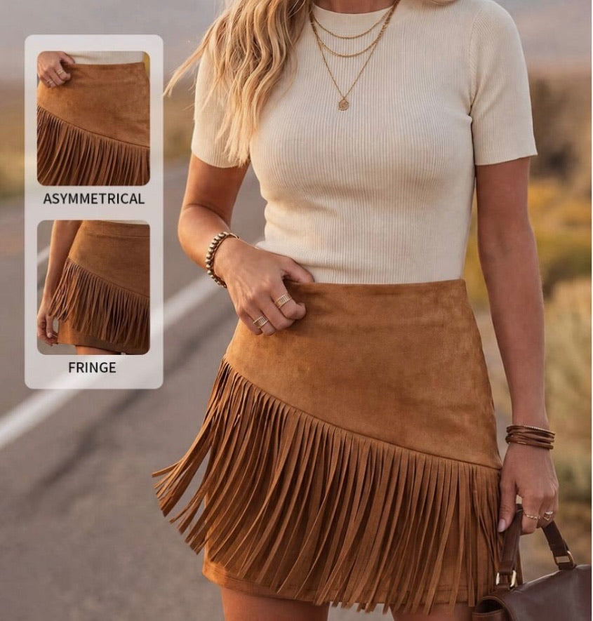 Western Casual Fringe Skirt