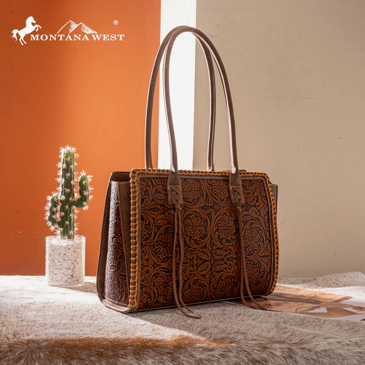 Montana West Tooled Concealed Carry Tote - Brown