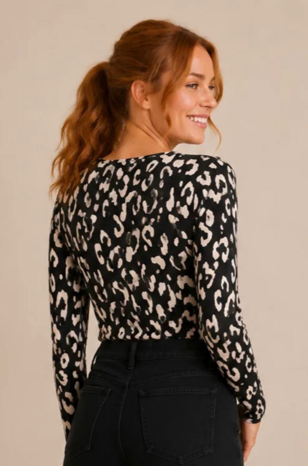 Leopard Long Sleeve Front Twist Body Suit