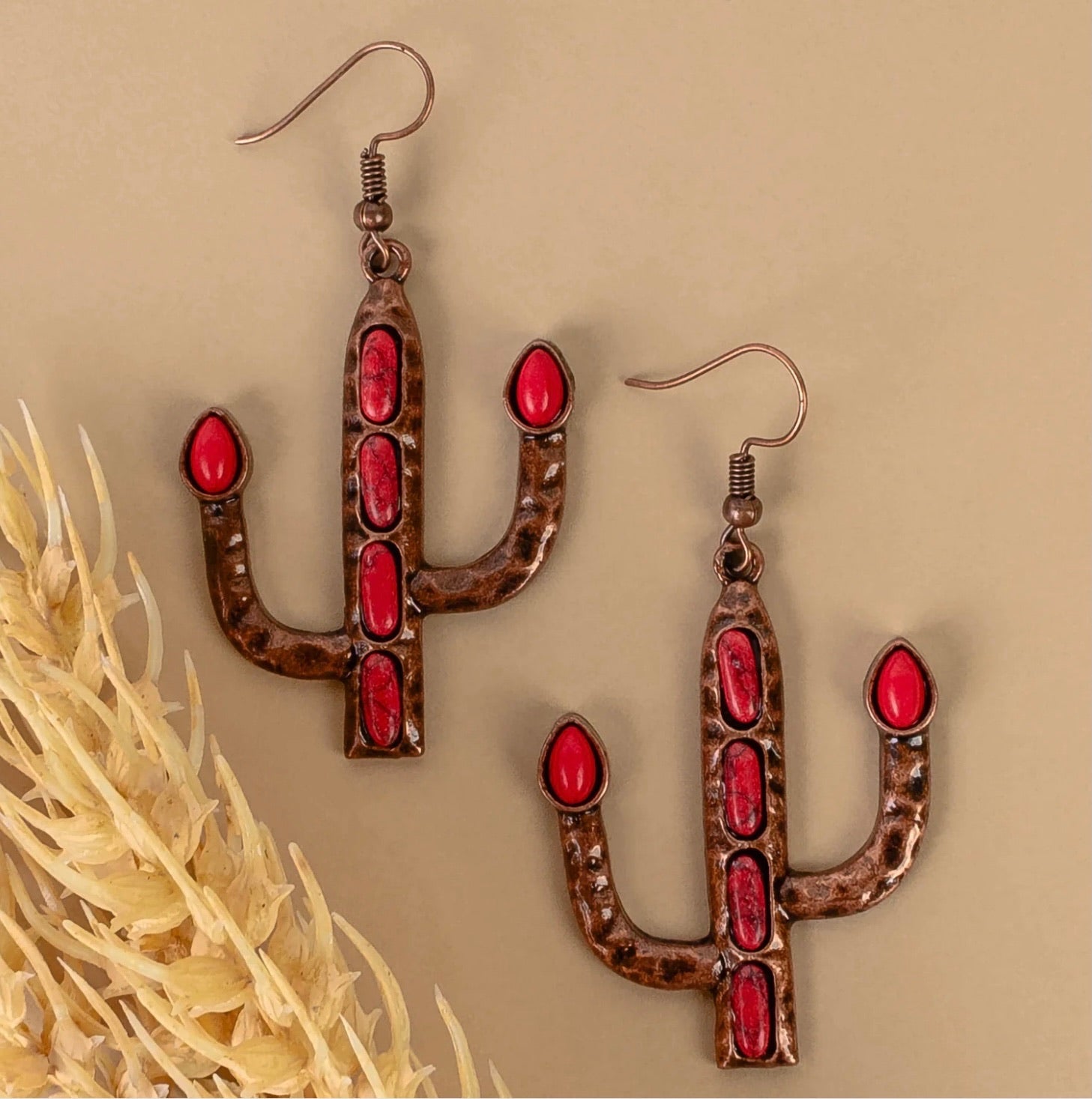 Red and Copper Cactus Earrings