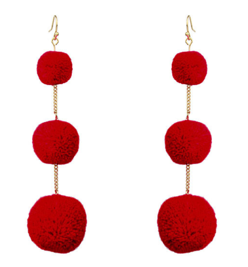 Layered Pom Dangle Earrings