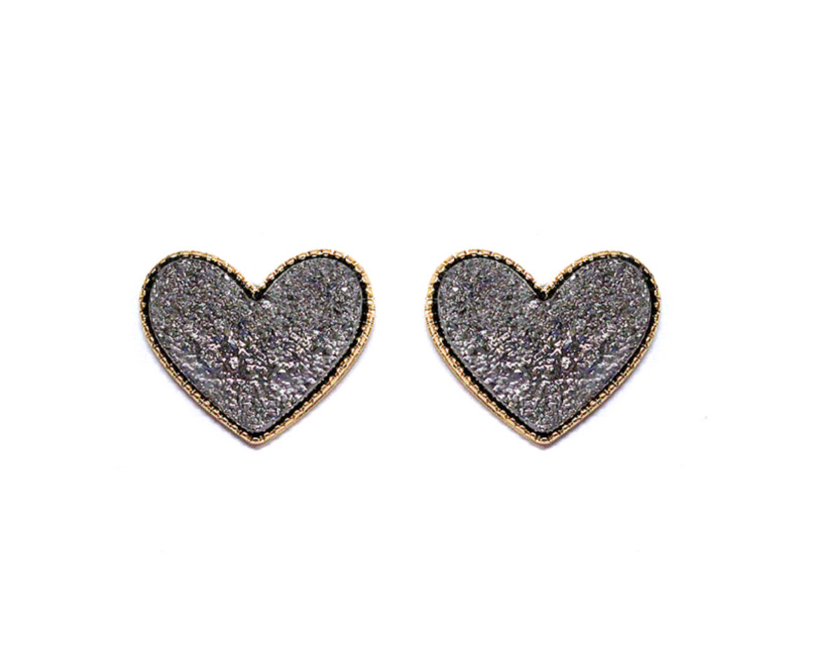 Large Druzy Heart Stud Earrings