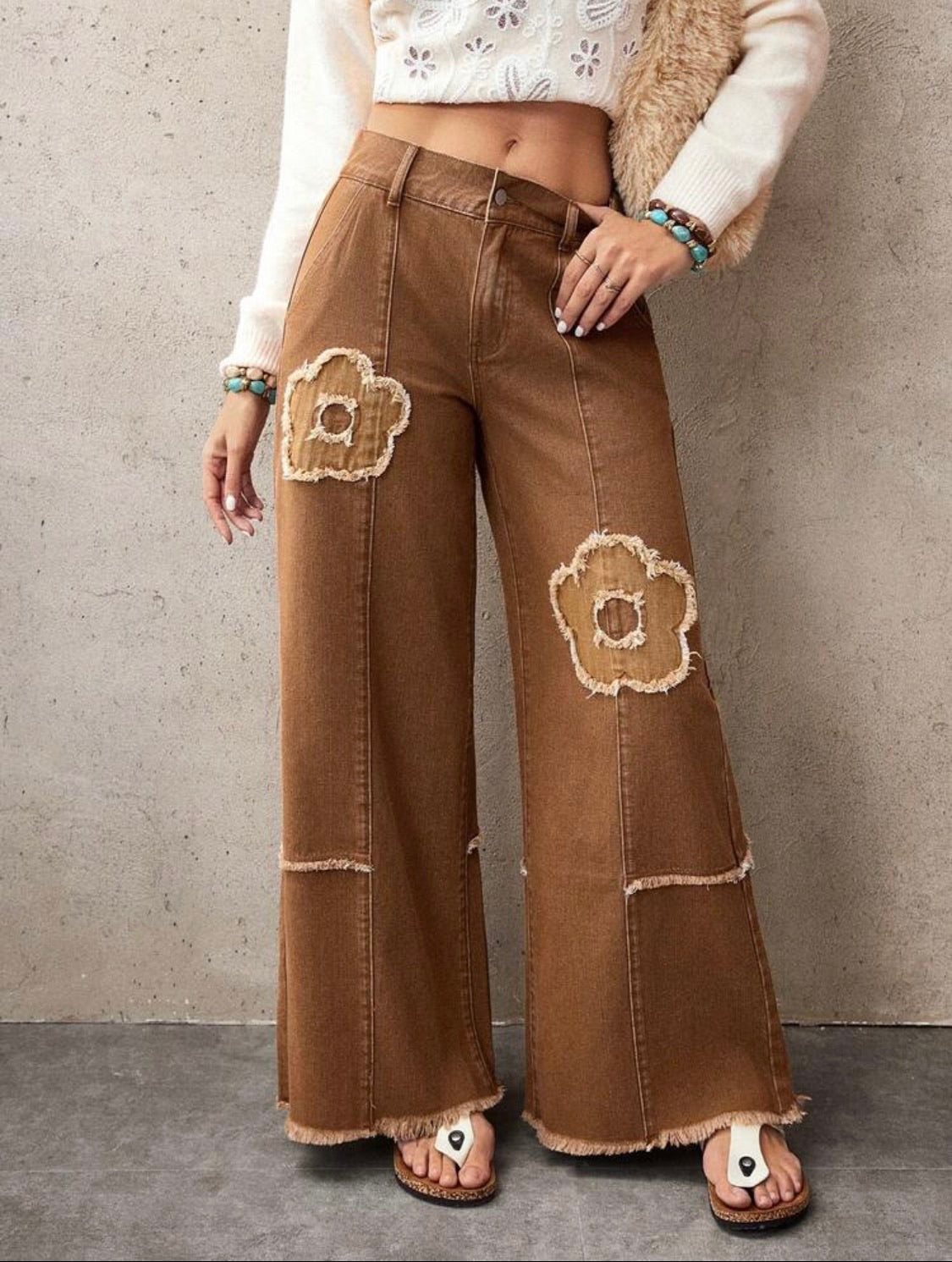 Floral Pattern Casual Flair Jeans