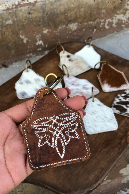 Rustic Leather &amp; Cowhide Keychain