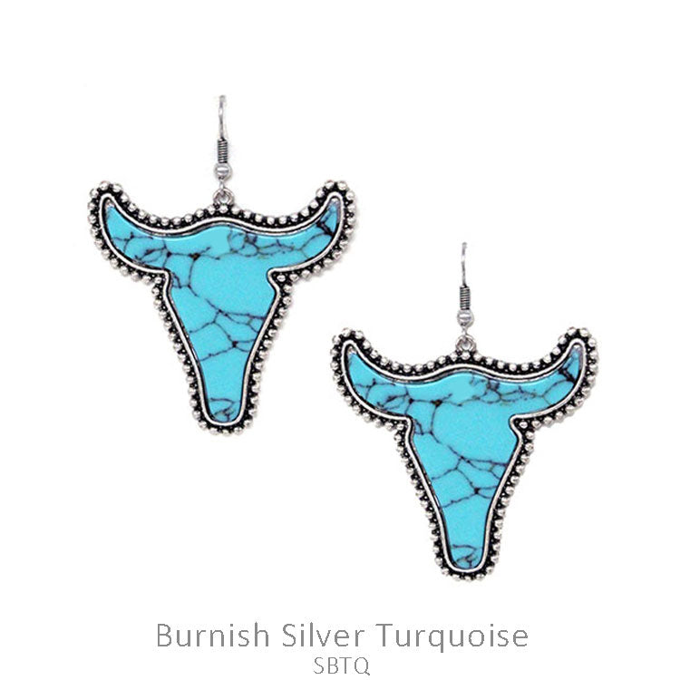Turquoise Bull skull Drop Earrings