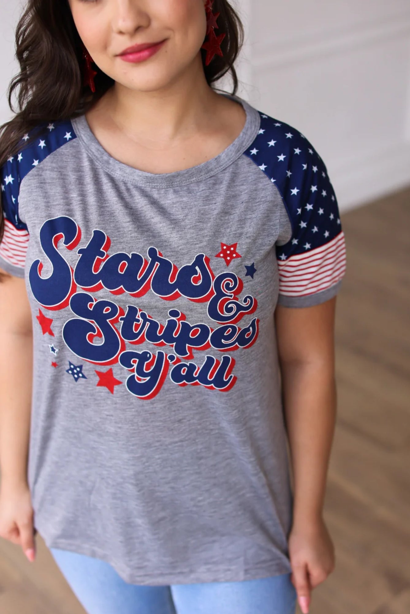 Stars &amp; Stripes Y’all Raglan Tee-Adults