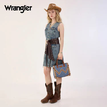 Wrangler Contrast Stitch Chevron Satchel Purse