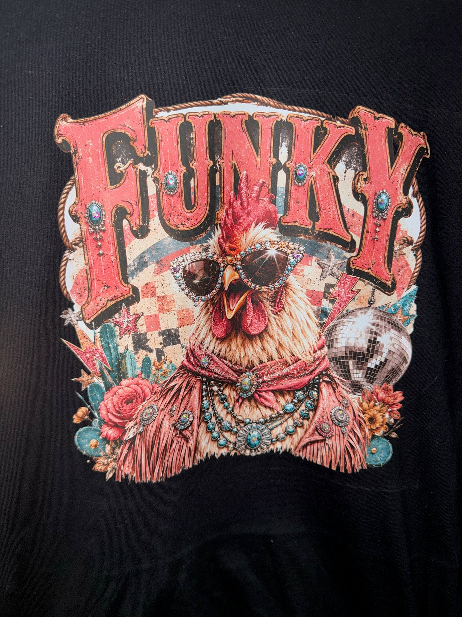 Funky Chicken Rhinestone Graphic Tee