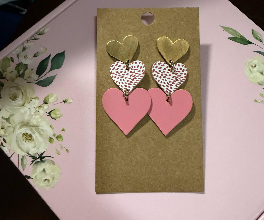 Triple Color Heart Drop Earrings
